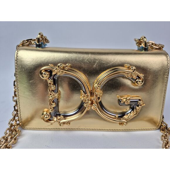 Dolce & Gabbana DG Girls Metallic Gold Phone Case Shoulder Bag - Picture 2 of 9